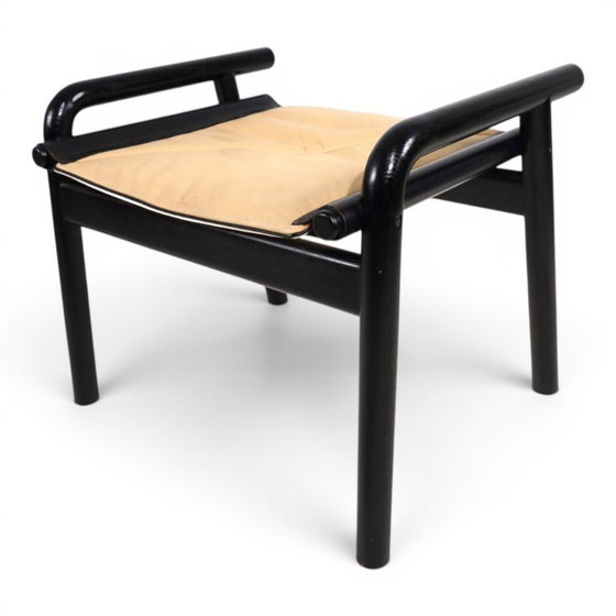 Image 1 of WK Möbel leren fauteuil met voetenbank – toegeschreven aan Hans Eichenberger, 1970