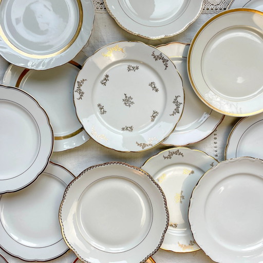 White Vintage Gilded Porcelain Plate, Sold Individually