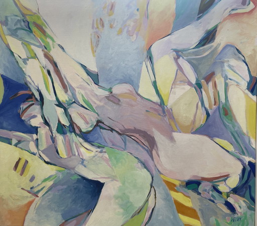 dipinto ad olio firmato Willebrord de Winter 1989 composizione astratta