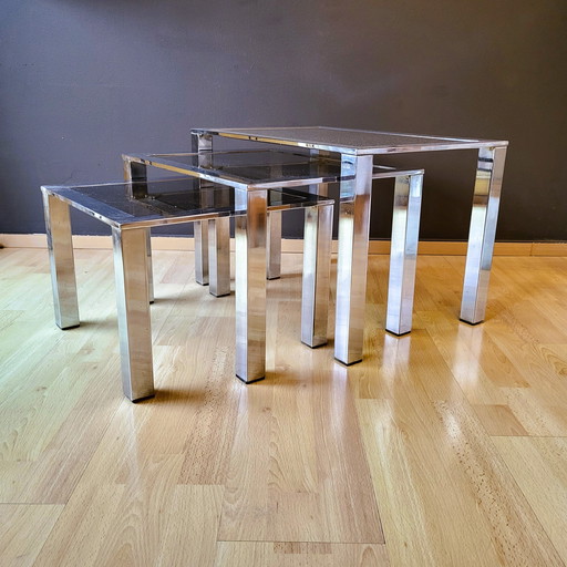 3x Tables Basses Chrome Design 70S' Italie