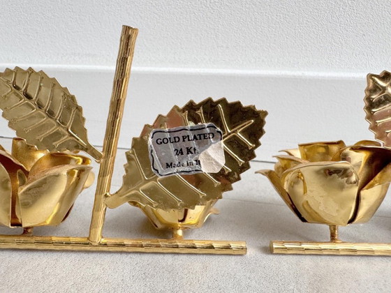 2x Italiaanse Vintage Vergulde Rozen Kandelaars - Hollywood Regency – Kandelaars en kaarsen, Gold, Metal (photo 4 of 10)