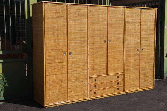 Large rattan and bamboo wardrobe by Dal Vera Italy, Gold (photo 3 of 10)