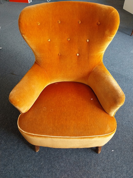 1 x Fauteuil en velours orange des années 1960 par Theo Ruth artifort.