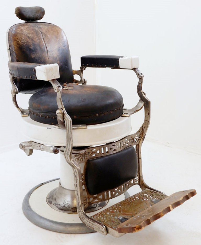 Koken Original Brown Leather White Enameled Cast Iron Barber