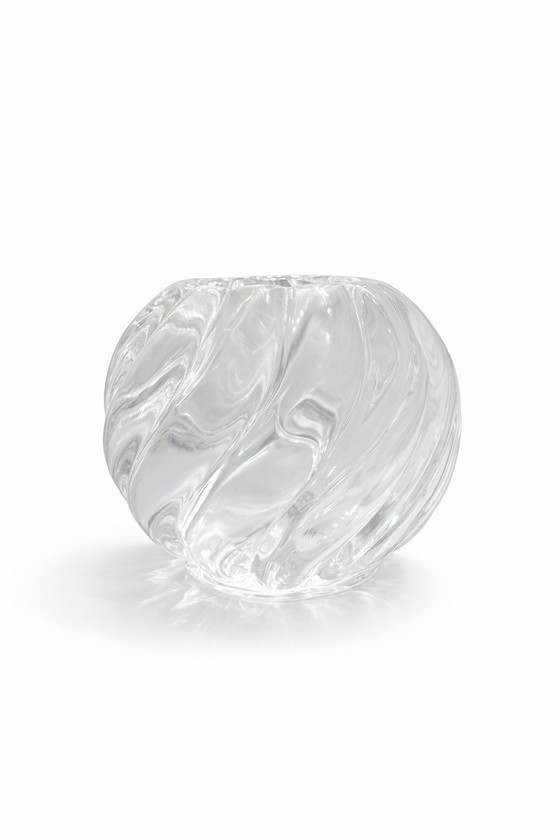 Image 1 of Kosta Boda Crystal Candle Holder – Swedish Design – Heavy Swirl Glass Votive – Vintage with Original Box