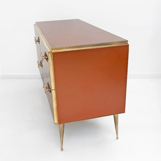 Commode miroir ambré avec détails en laiton, style Mid-Century Modern – Glass (photo 3 of 6)