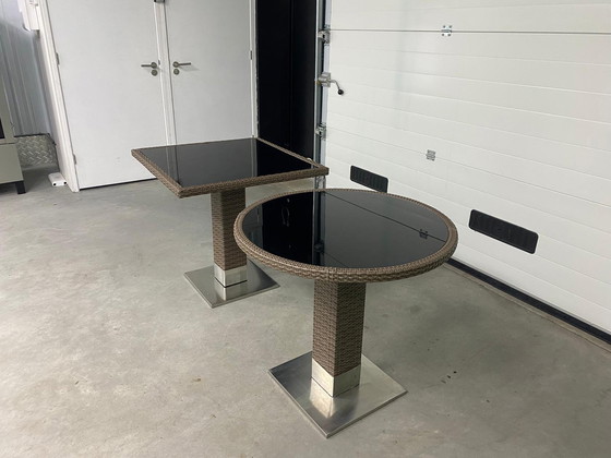 Image 1 of Rattan garden table set – 1 x square 80x80 cm + 1 x round – aluminum frame