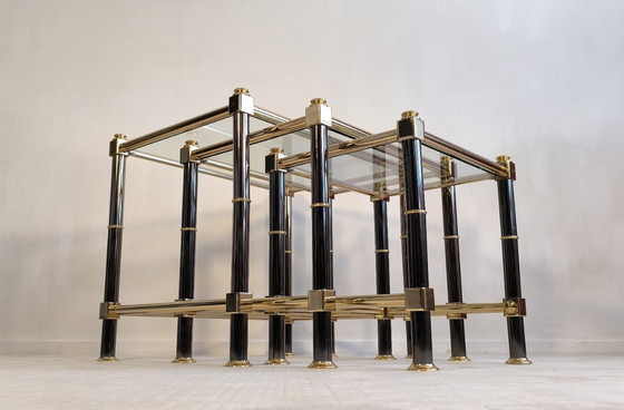 Image 1 of  Roche Bobois – Ensemble de trois tables gigognes dorées 1980’s 