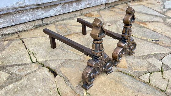 Pair of Vintage Solid Brass Fire Dogs – Candle holders, Cast Iron (photo 20 of 36)