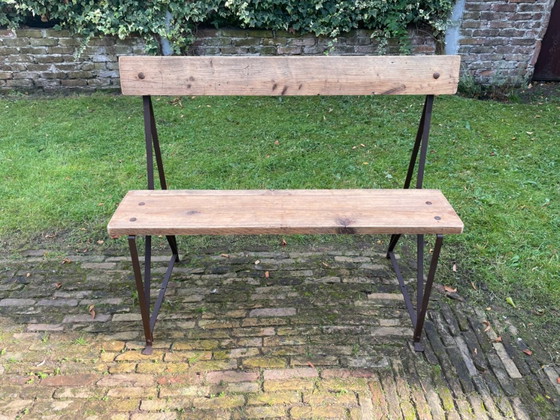 Banc vintage français avec dossier pour entrée ou jardin – Bancs de jardin, Wood, Iron (photo 2 of 19)