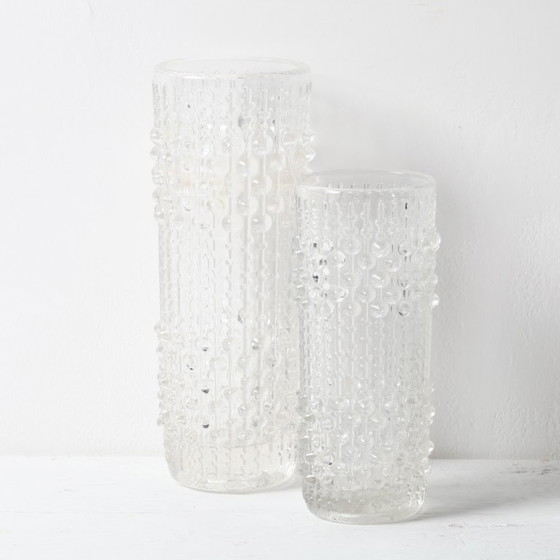 Image 1 of Set of 2 Vintage CandleWax Pressed Glass Vases / František Pečený / 1972