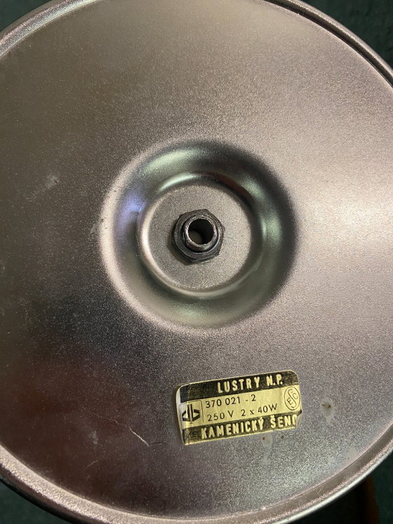 Image 1 of Table lamp in black metal and white glass, by Kamenicky Senov 1960s