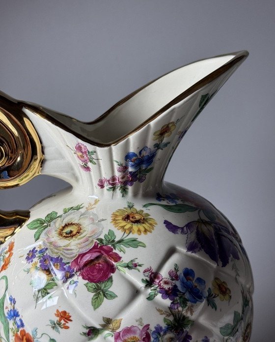 Image 1 of Boch Frères La Louvière Keralux Kruikvaas “Fleurs de Saxe” — België, Late Art Deco Periode