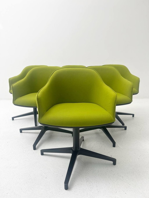 Set of 6 green Vitra Softshell Chair, four-star base 2010