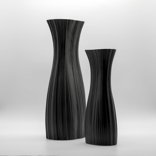Martin Freyer Rosenthal Plissee Bisque Porcelaine Noire 37 cm + 27 cm Vase Duo