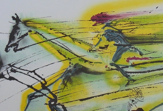 Salvador Dali : Les Chevaux, Le Cheval De Course, Lithographie Signée – Lithographies et sérigraphies, Paper (photo 3 of 6)