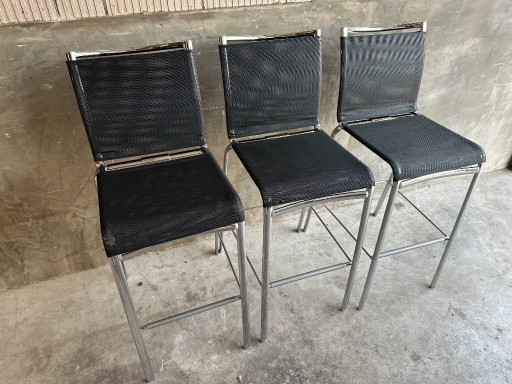 3 taburetes de bar Bontempi Casa NET – tejido de red negro/cromo