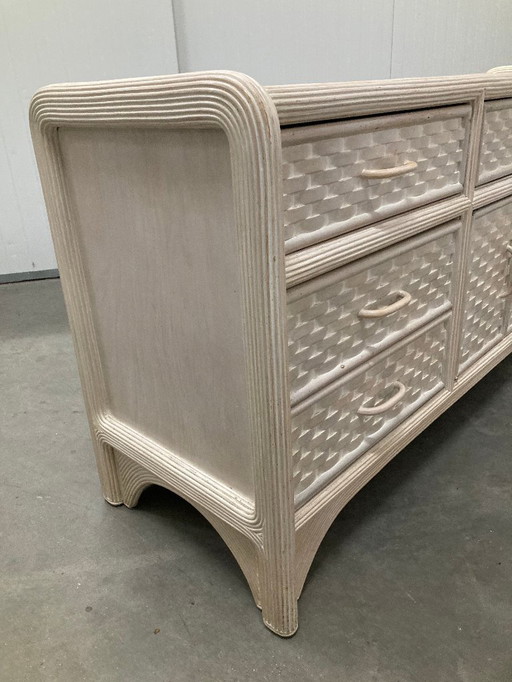 White wash sideboard made of woven rattan/bamboe, '70