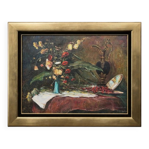Gyula Takács (1905–2002). Still life with flowers. – schilderijen tekeningen, Canvas