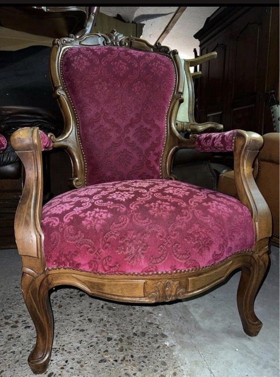2 Baroque Armchairs, Metal, Velvet, Brown (photo 4 of 7)