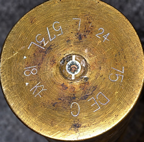 Paire d'obus de canon en cuivre de la Première Guerre mondiale, Vases, Laiton, Marron (photo 7 sur 7)