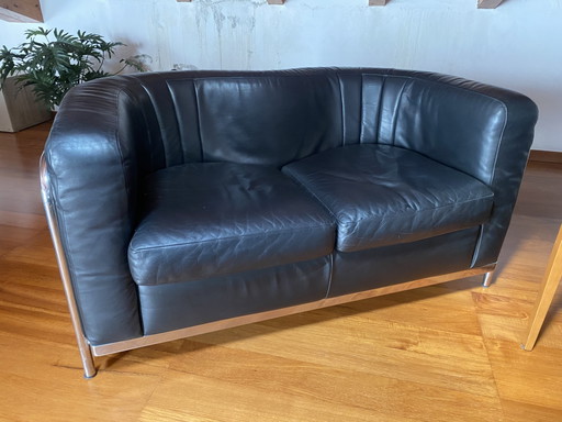 Zanotta “Onda” 2-zitsbank van zwart leer