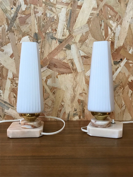 Image 1 of 2 vintage marble and opaline lamps from the 70s