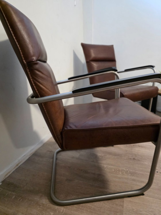 Image 1 of Leren Woonhoek | Bank + 2 Fauteuils | Bauhaus Stijl | €900
