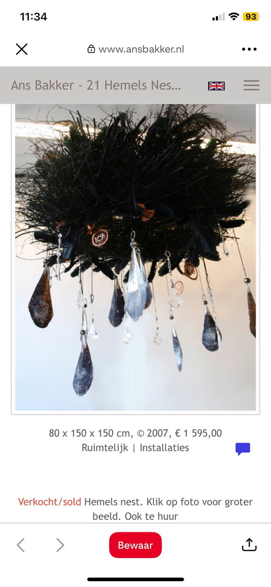 Image 1 of Hanglamp nest kunstenaar et bakker met pris en veren 