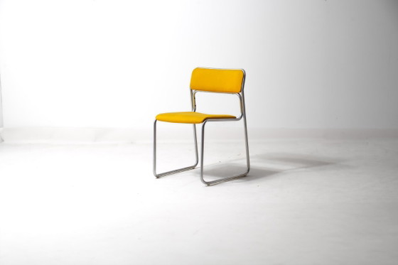 Buisvormige jaren 70 stoelen – Eetkamerstoelen, Metal, Textile (photo 6 of 11)