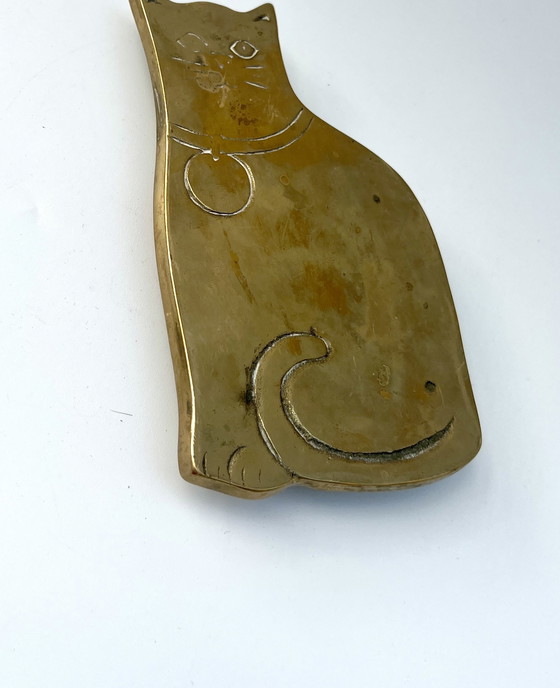 Image 1 of Salvamanteles de latón de mediados de siglo – Gato – Años 70