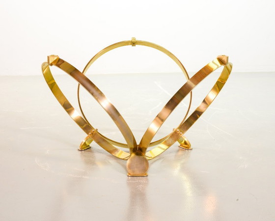 Image 1 of Mid-Century Design Knut Hesterberg Round Brass Coffee Table with Smoked Glass Top for Ronald Schmitt. Germany, 1970s. 