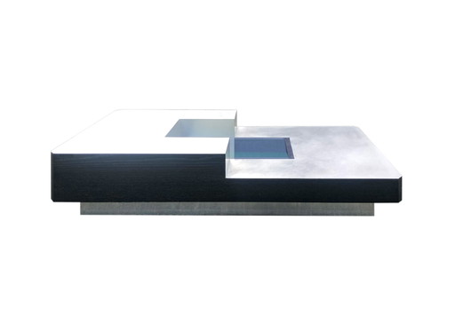 Italian Design Coffee Table in Metal and Wood with Integrated Bar, 70's