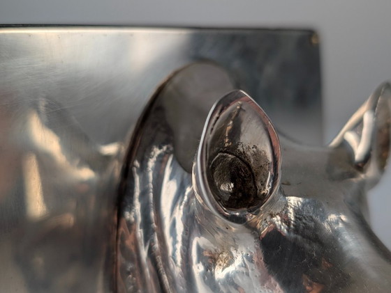 Image 1 of Almazán Rhino Bottle Holder, Mid-Century Modern Wood & Nickel Silver, 1960s