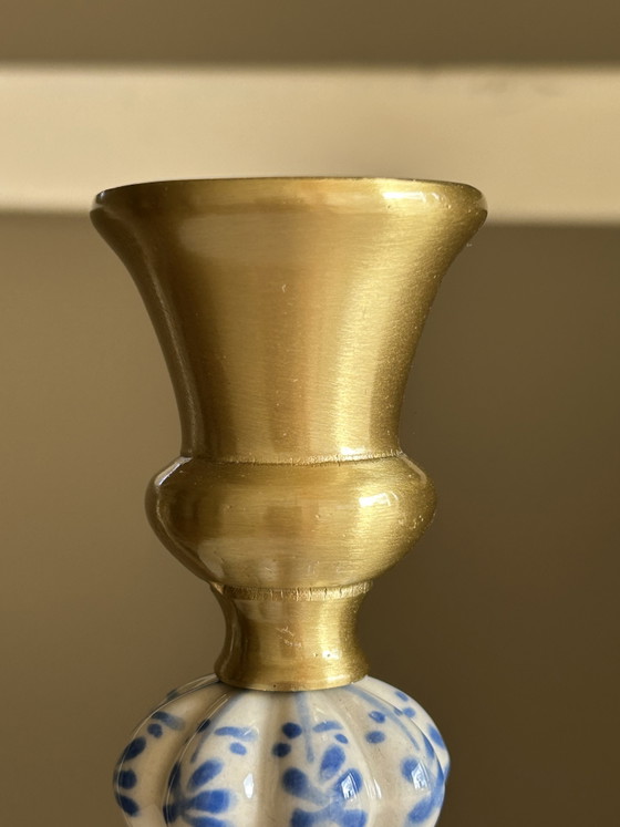 Handmade brass candle holder. Delft Blue figurine. Ceramic beads. – Nori Vinci (photo 4 of 9)