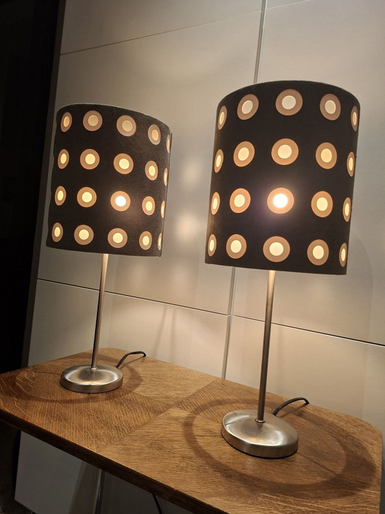 Vintage Table lamps 2x with 70s look Van de Heg, Metal, Textile, Beige (photo 3 of 8)