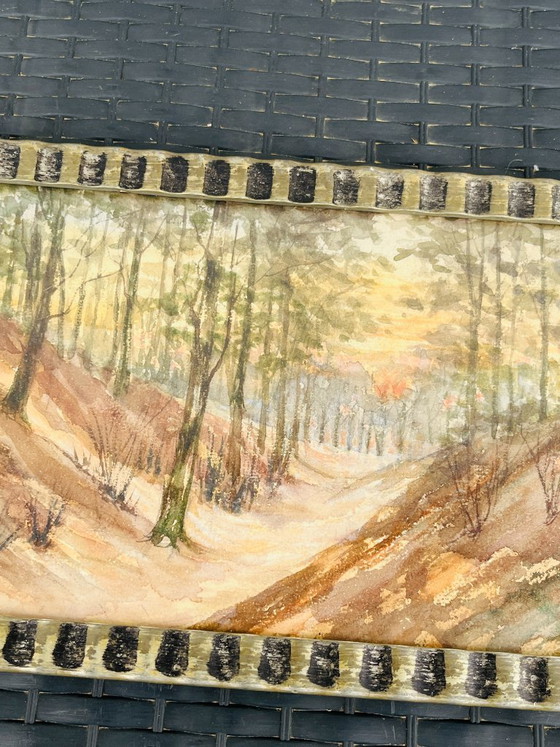 Image 1 of Belgisches Aquarell, Sonnenuntergang bei Houffalize, signiert J. Dupont