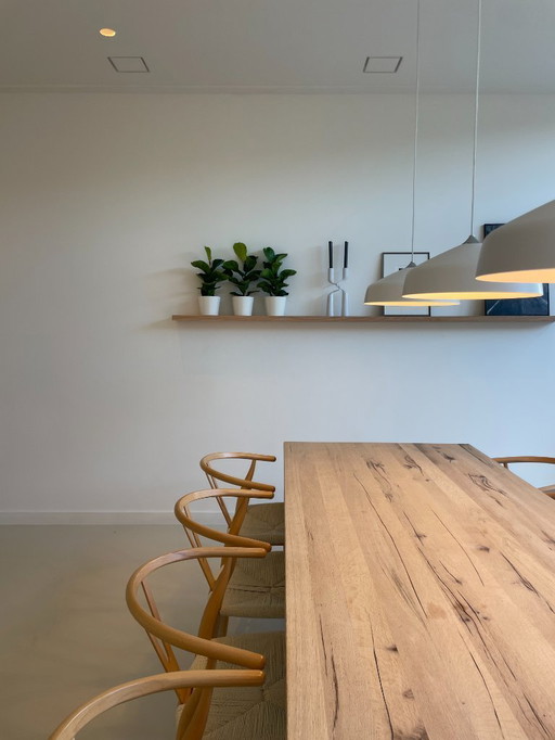 Table de salle à manger en chêne naturel (260x100) + 6 chaises en os