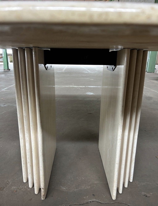 Vintage Poltrona Frau travertine round dining table