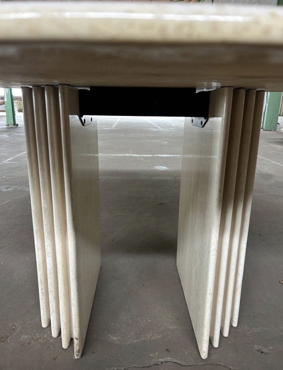 Image 1 of Vintage Poltrona Frau travertine round dining table