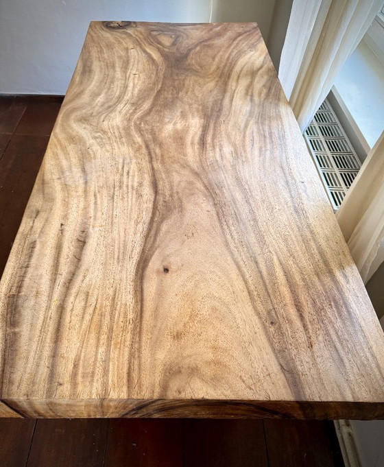 Image 1 of Tavolo/scrivania di design in legno massello di teak, 180 cm, piano 10 cm