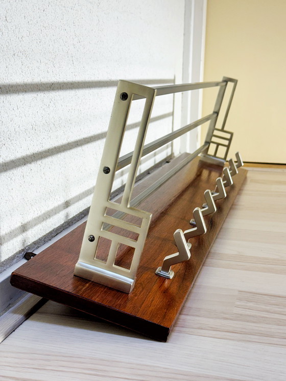 Image 1 of Vintage Art Deco Coat Rack with 7 Chrome hooks and Hat Shelf
