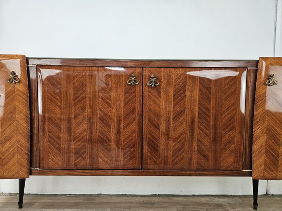 Image 1 of Mahogany-clad sideboard with glass top