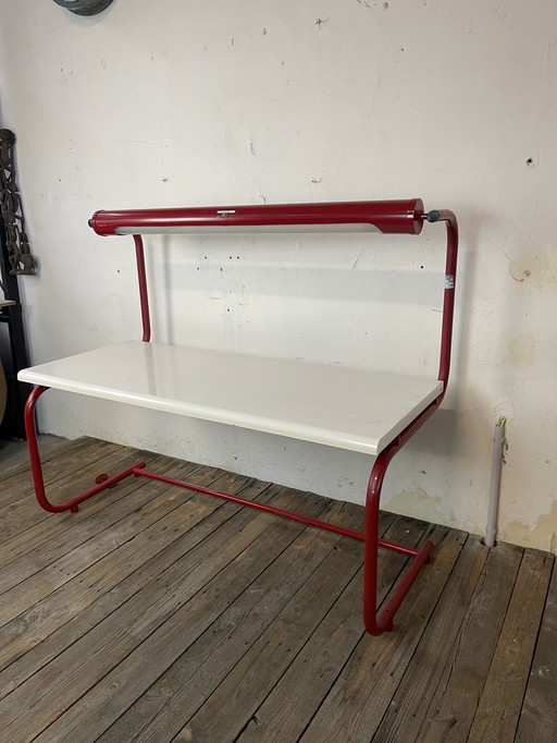 1970 Red Archive desk school Uni with integrated light in style from Joe Colombo
