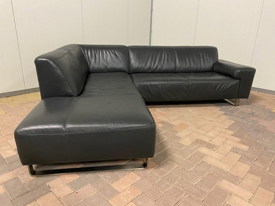 Image 1 of Divano angolare in vera pelle nero antracite – Seduta comfort premium – Design di lusso durevole – Consegna gratuita