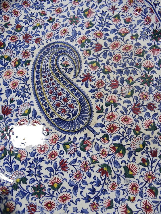 Image 1 of Belangrijk antiek Gien faience dienblad, 1875-1885, met kasjmierpatroon.