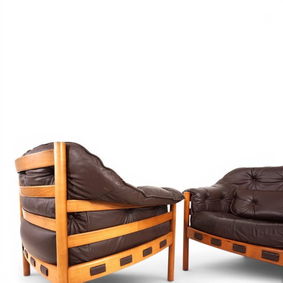 Woonkamerset Coja van Sven Ellekaer – 3-zitsbank en 2 fauteuils in bruin leer, 1960 – Wood, Leather (photo 19 of 20)