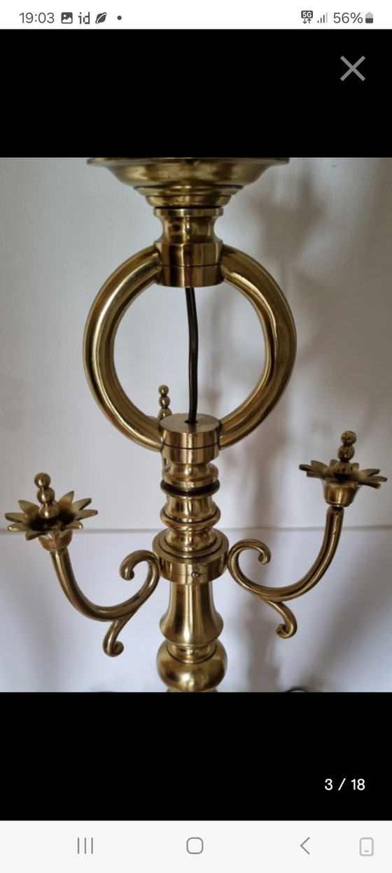 Lampadario a sfera 1880-1900 in splendide condizioni, Illuminazione, Rame, Porcellana, Dorato (foto 4 di 10)