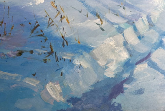 Image 1 of Original Oil Painting Winter Village Landscape After the night snowfall