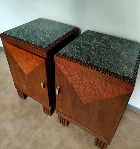 Image 1 of Ensemble de tables de chevet Art Déco avec plateau en marbre